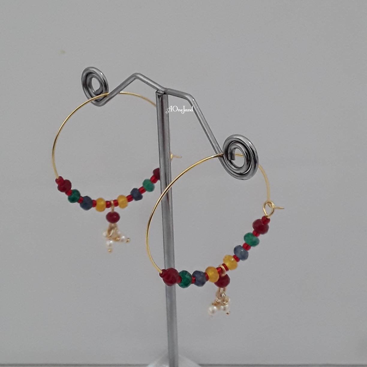 Indian Ethnic Onyx Multi Hoop Earrings