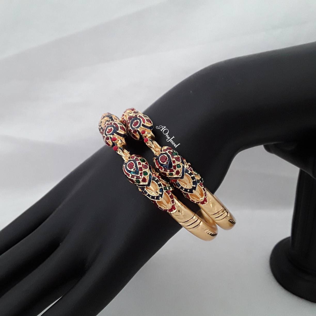 Indian Ethnic 2pcs Gold Plated Peacock Openable Bangles Size 2.6, Indian Jewelry, Pakistani Jewelry, Bangles, Bracelet, Kada, Ethnic Bangles