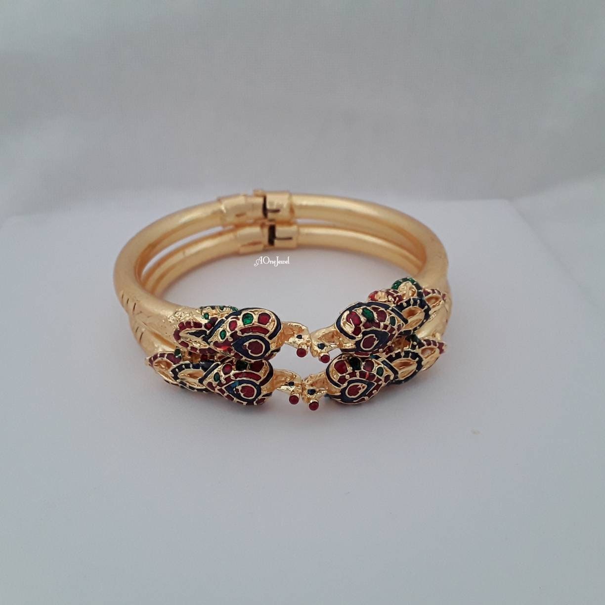 Indian Ethnic 2pcs Gold Plated Peacock Openable Bangles Size 2.6, Indian Jewelry, Pakistani Jewelry, Bangles, Bracelet, Kada, Ethnic Bangles