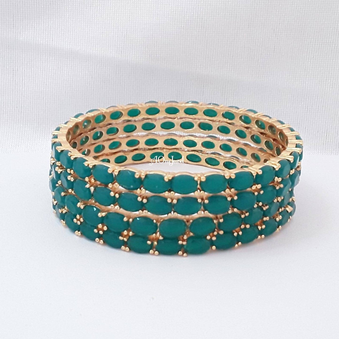Indian 22K Gold Plated Emerald AD CZ 4pcs Bangles