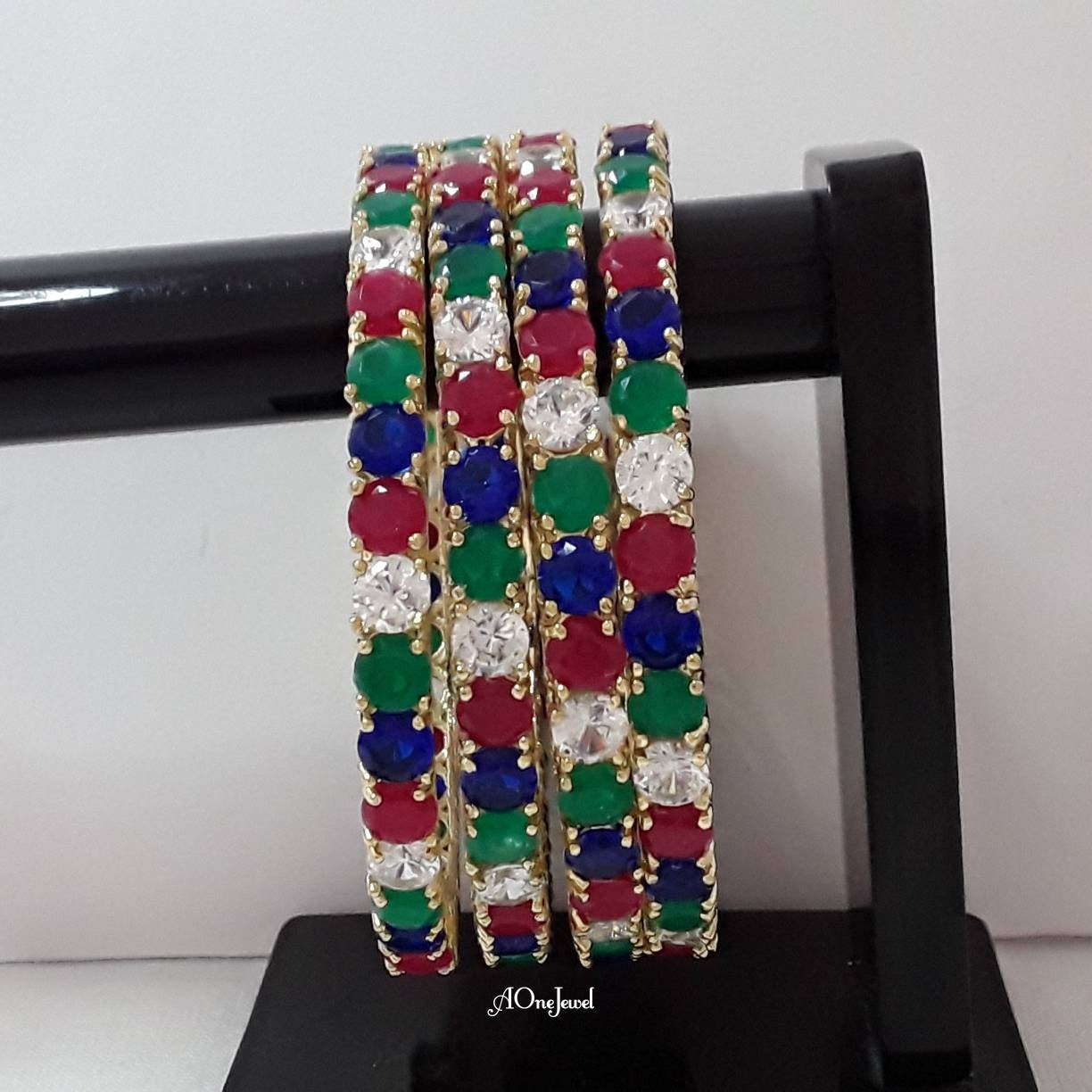 Indian 22K Gold Plated Multi Colour AD CZ Bangles, Indian Jewellery, Pakistani Jewellery, Bangles, Bracelet, American Diamond Bangles