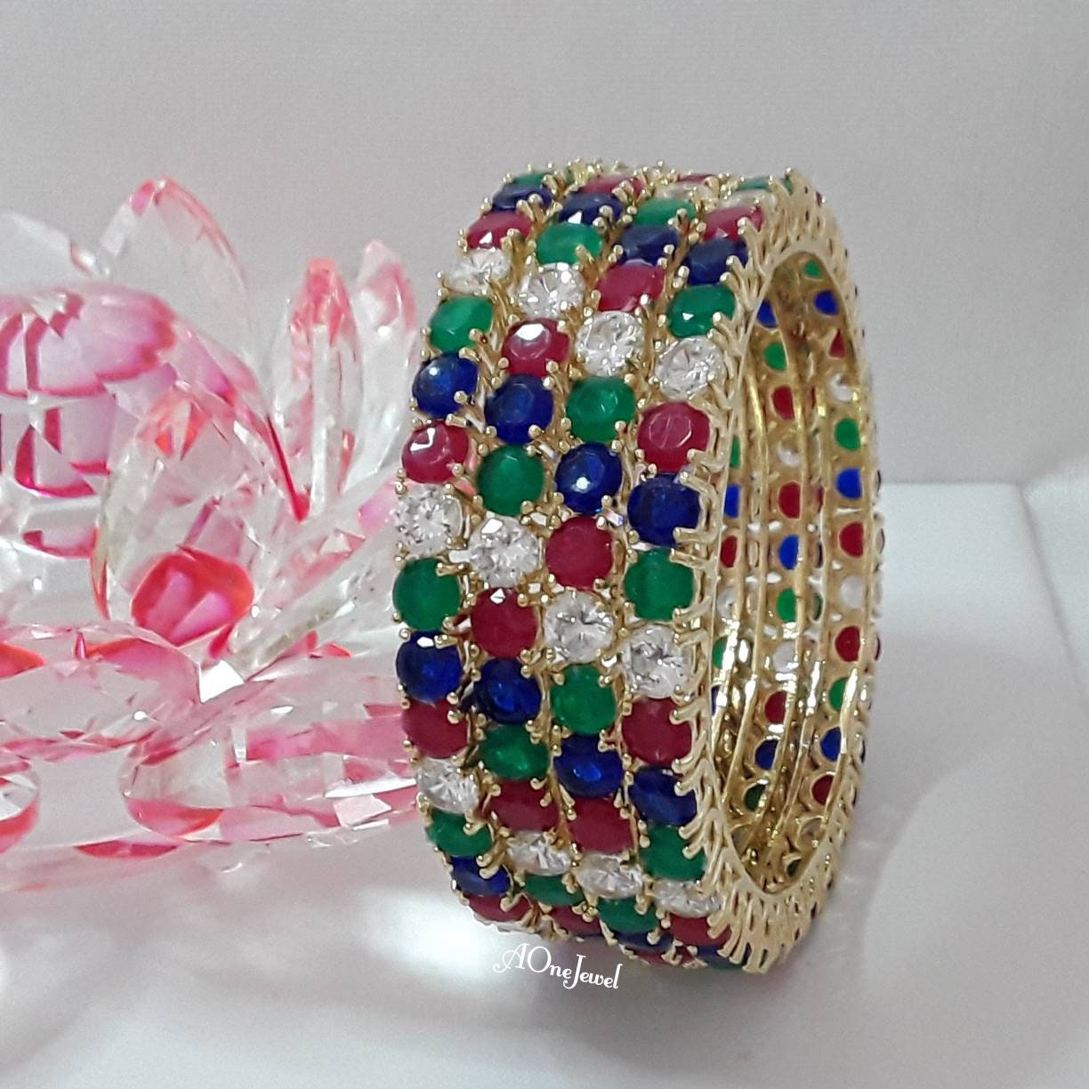 Indian 22K Gold Plated Multi Colour AD CZ Bangles, Indian Jewellery, Pakistani Jewellery, Bangles, Bracelet, American Diamond Bangles