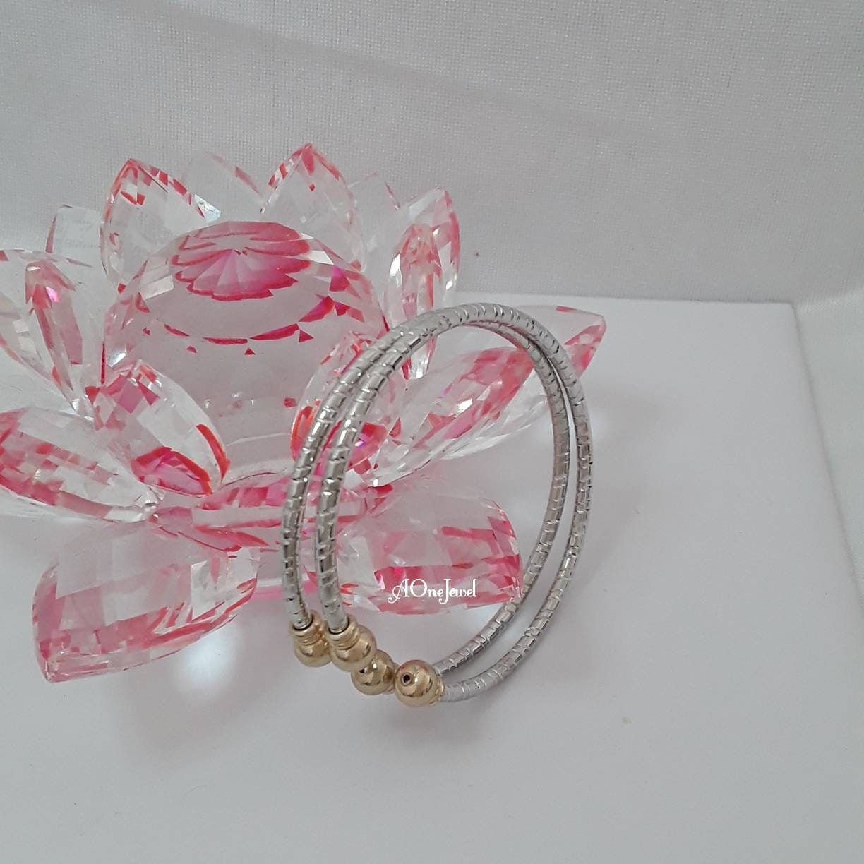 2pcs Indian Two Tone White gold Plated Cuff Bangles