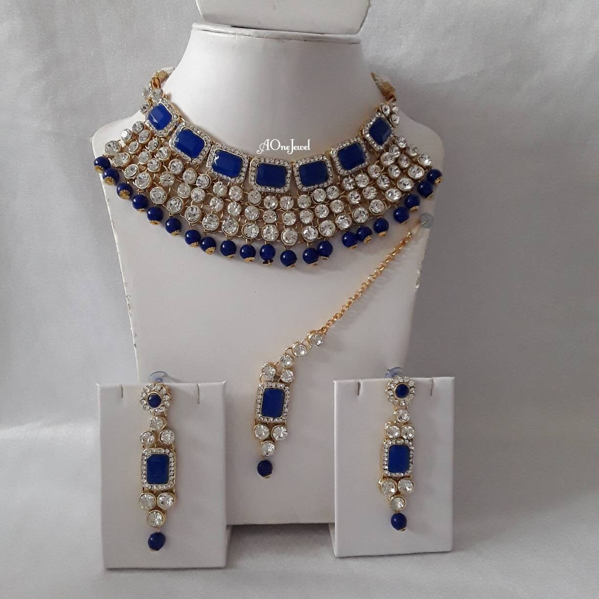 Indian Ethnic Kundan Pearl Necklace Set And Tikka, Pearl Necklace Set, Wedding Jewelry Set, Pakistani Jewellery,Gold Jewelry Set,Bridal Set