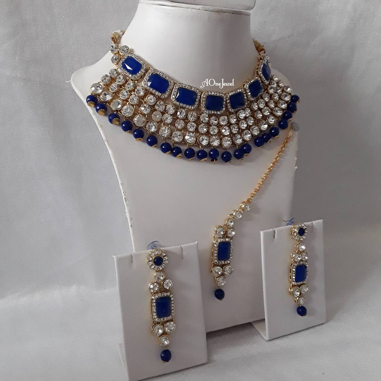 Indian Ethnic Kundan Pearl Necklace Set And Tikka, Pearl Necklace Set, Wedding Jewelry Set, Pakistani Jewellery,Gold Jewelry Set,Bridal Set