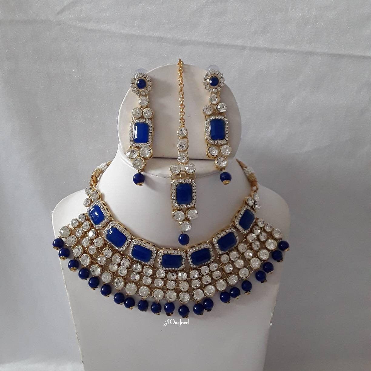 Indian Ethnic Kundan Pearl Necklace Set And Tikka, Pearl Necklace Set, Wedding Jewelry Set, Pakistani Jewellery,Gold Jewelry Set,Bridal Set