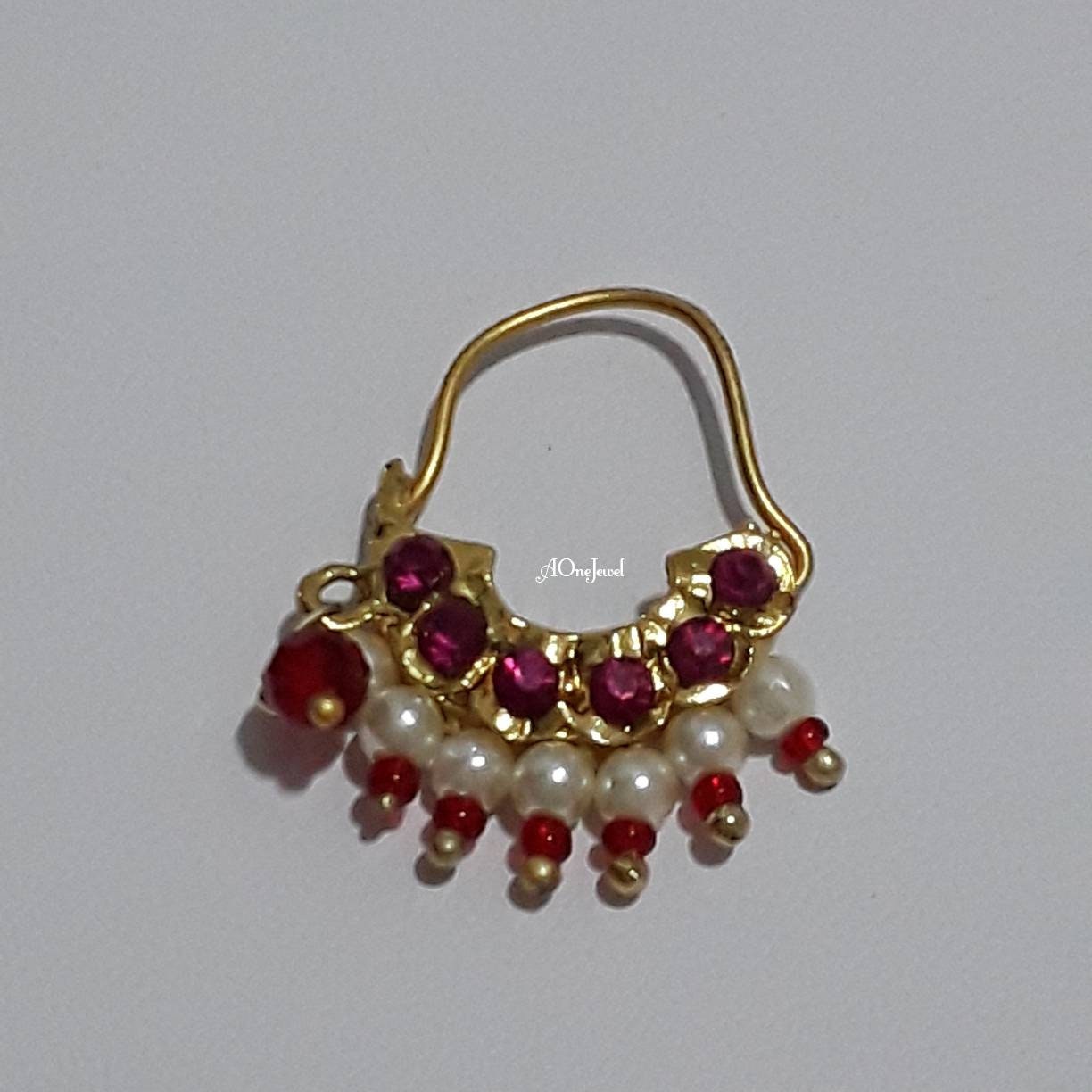 Indian Bollywood Style Pearl Nath, Traditional Nose Ring, Pierce Nose Ring,Hoop Nose Ring , Nathni Jewelry, Wedding Jewelry, Nose Hoops