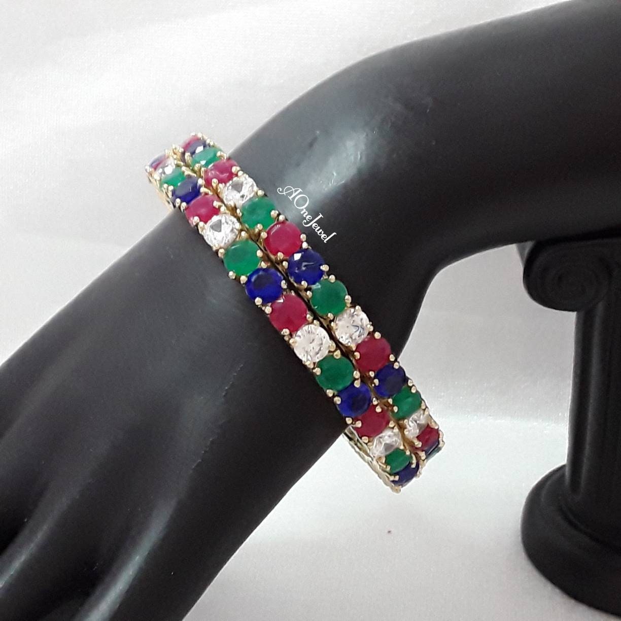 Indian 22K Gold Plated Multi Colour AD CZ Bangles, Indian Jewellery, Pakistani Jewellery, Bangles, Bracelet, American Diamond Bangles