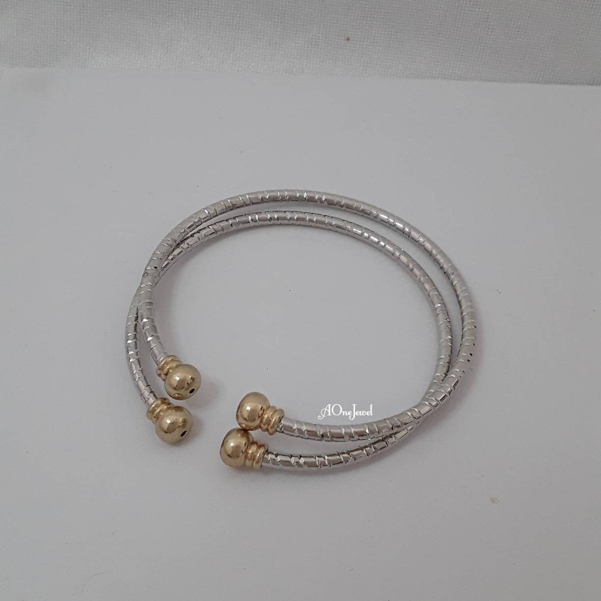 2pcs Indian Two Tone White gold Plated Cuff Bangles
