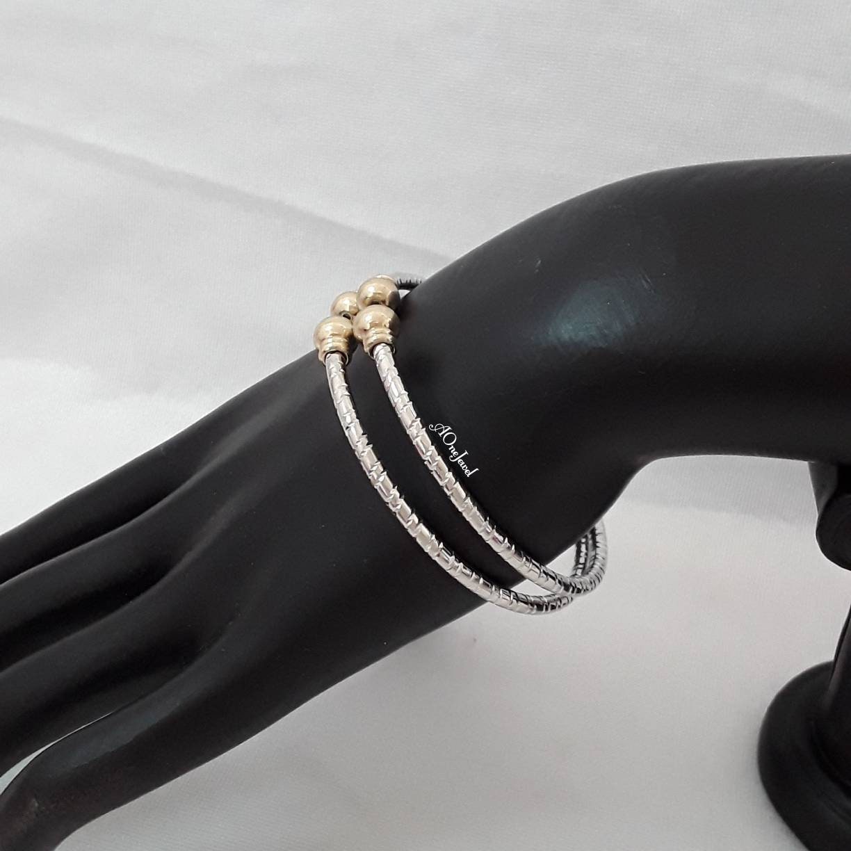 2pcs Indian Two Tone White gold Plated Cuff Bangles