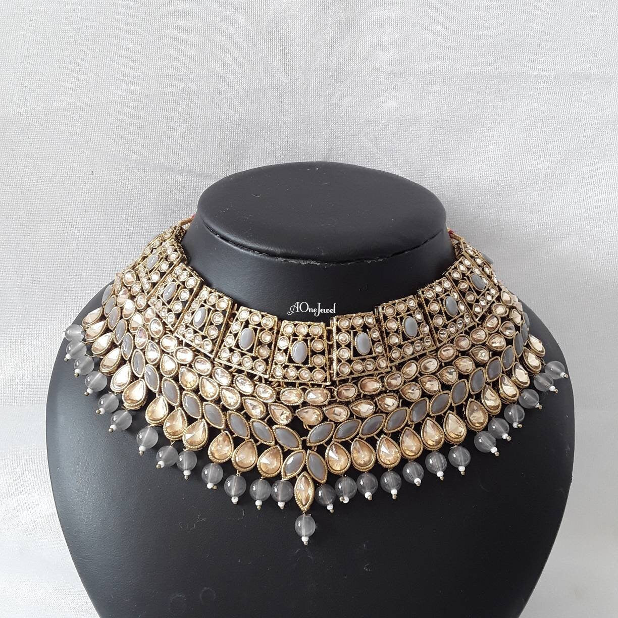 Indian Ethnic Kundan Pearl Necklace Set With Tikka, Pearl Necklace Set, Wedding Jewellery Set, Pakistani Jewellery Set, Gold Jewelry Set