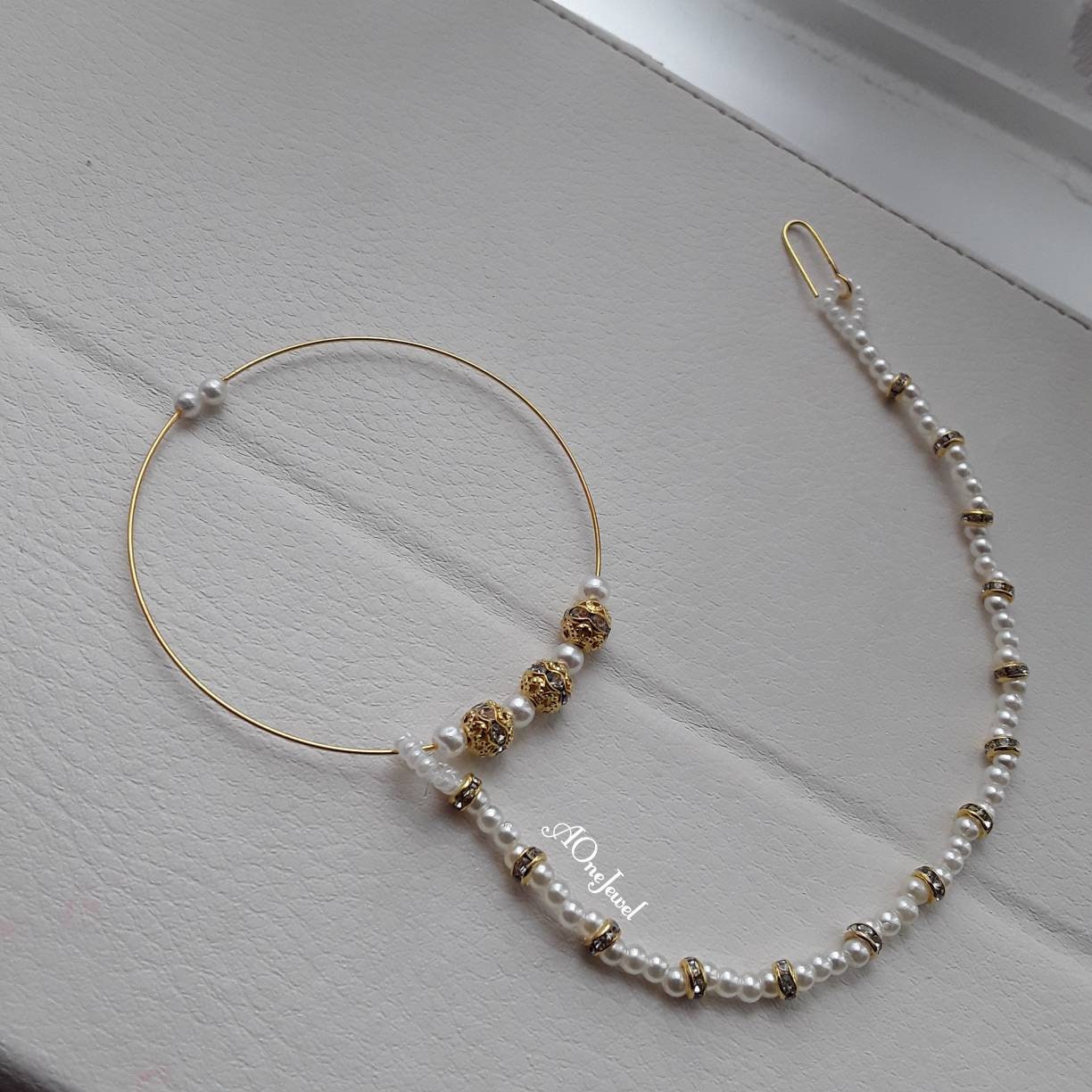 Indian Bollywood Style Gold Pearl Nath, Traditional Nose Ring, Pierce Nose Ring, Nose Ring Chain, Nathni Jewelry, Wedding Jewelry,Nose Hoops