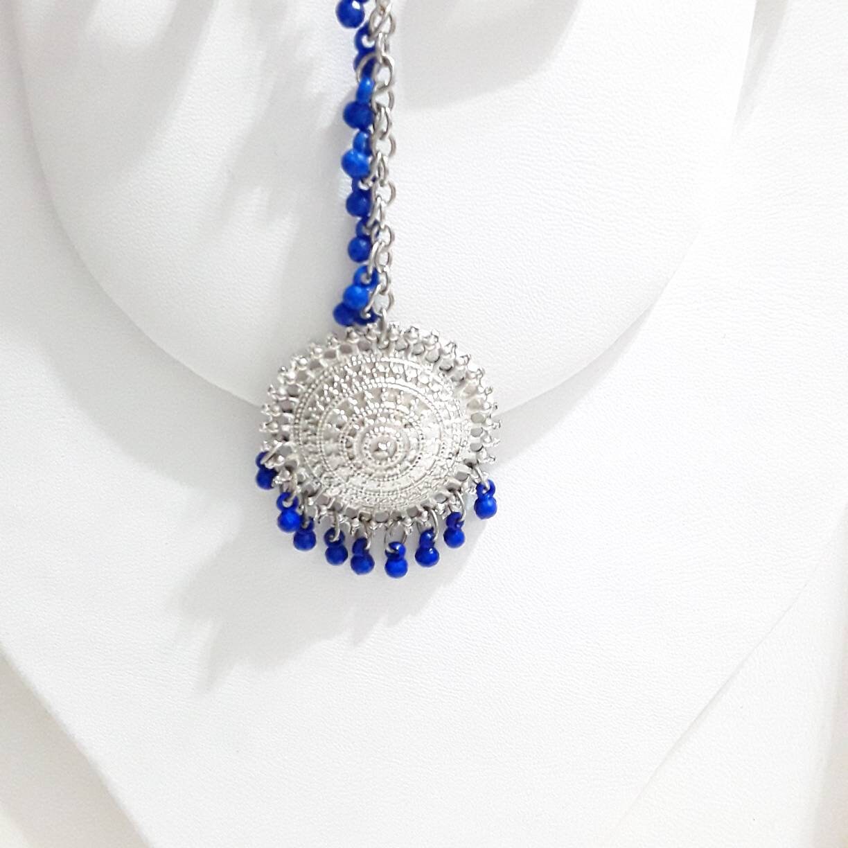 Indian Ethnic Fashion Crystal Pearl Head Piece Tikka | Silver Tikka | Silver Mang Tikka | Pakistani Designer Jewellery | Bridal Jewellery