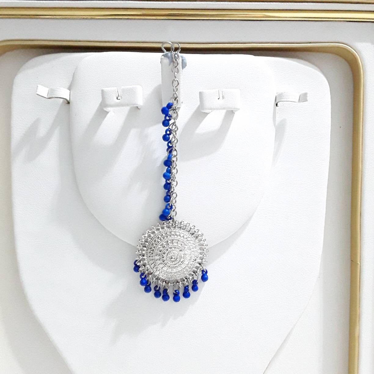 Indian Ethnic Fashion Crystal Pearl Head Piece Tikka | Silver Tikka | Silver Mang Tikka | Pakistani Designer Jewellery | Bridal Jewellery