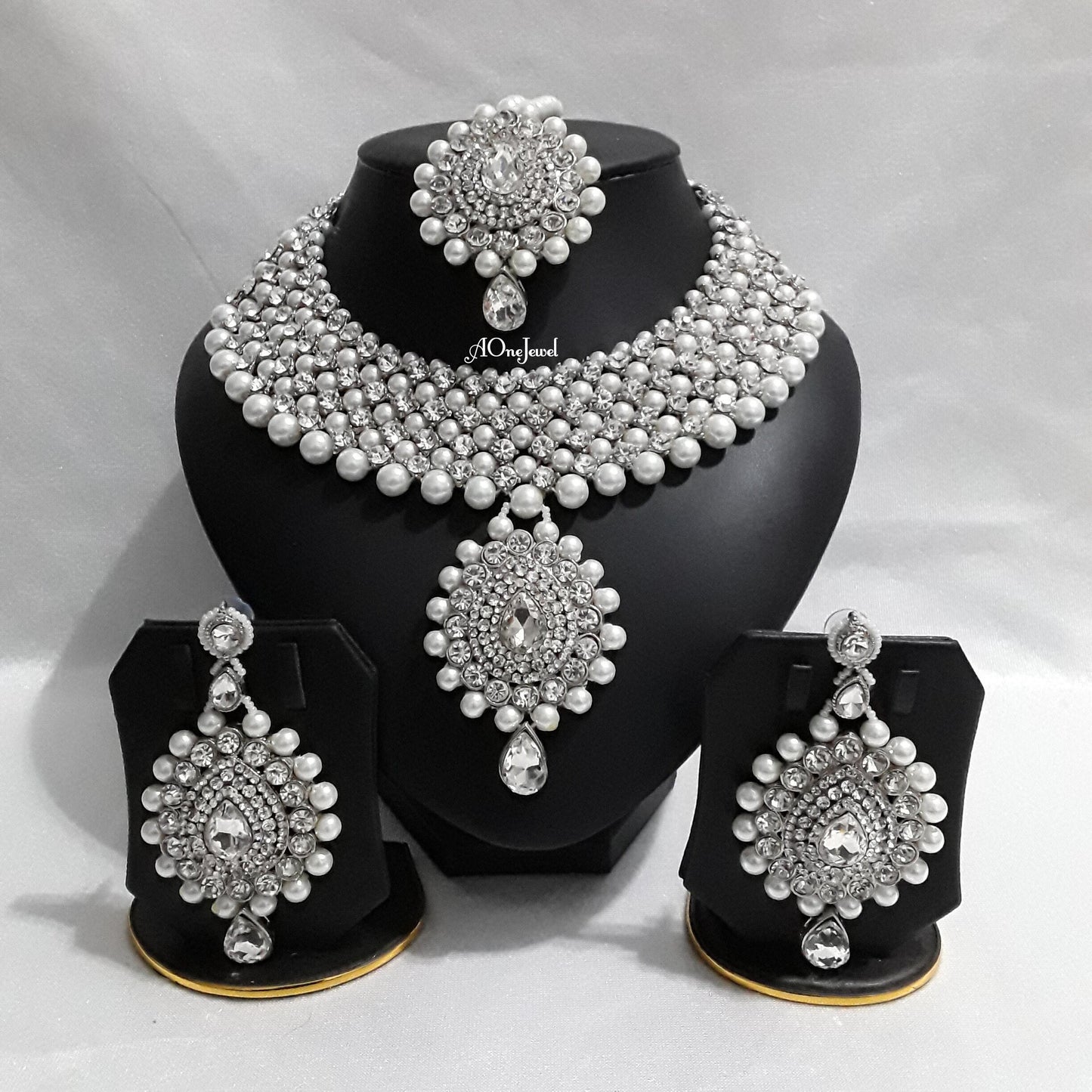 Indian wedding bridal jewellery set long necklace earrings set Silver plated jewellery set ethnic kundan necklace pakistani designer set