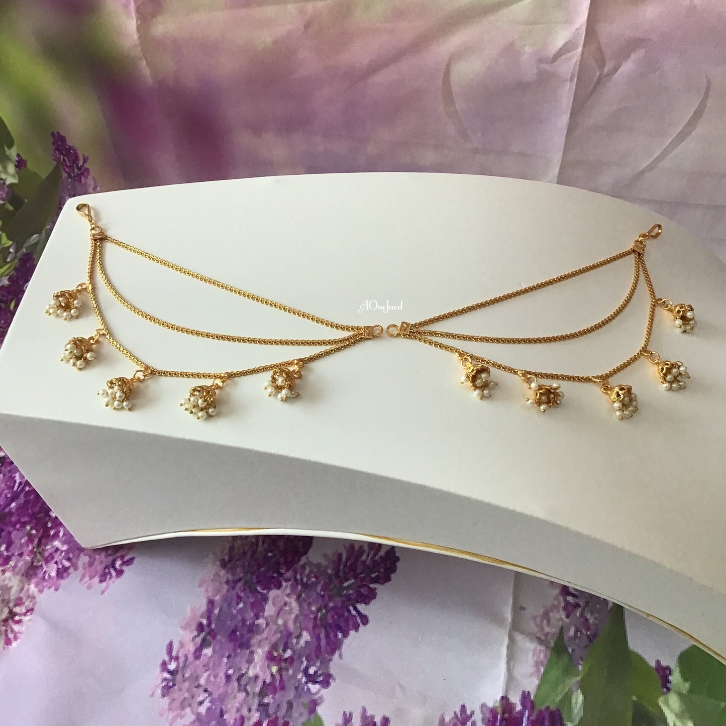 Sahara For Earrings, Gold Pearl Ear Chain, Ear Support, Detachable Ear Chain, Traditional Jewelry, Pearl Kaan Chain, Bahubali Earrings,