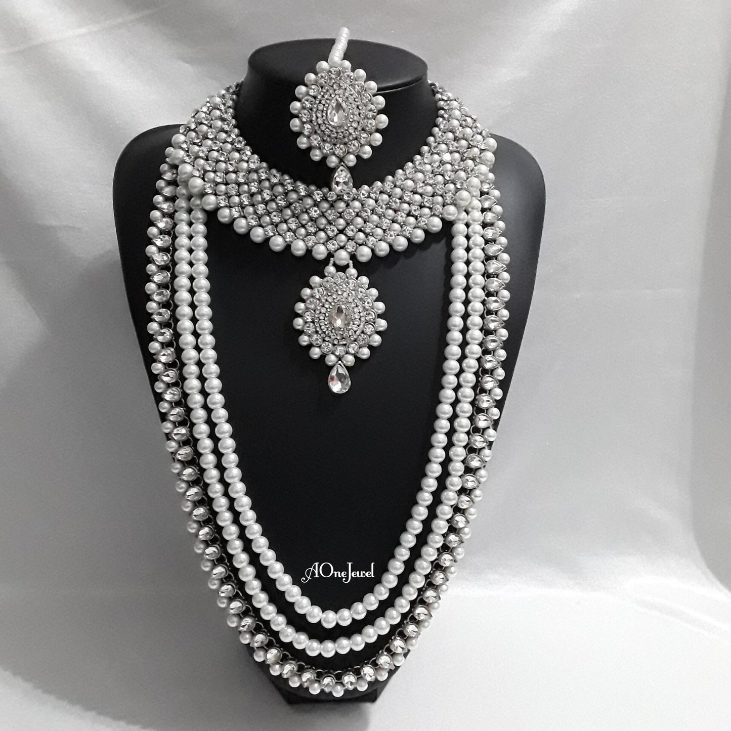 Indian wedding bridal jewellery set long necklace earrings set Silver plated jewellery set ethnic kundan necklace pakistani designer set