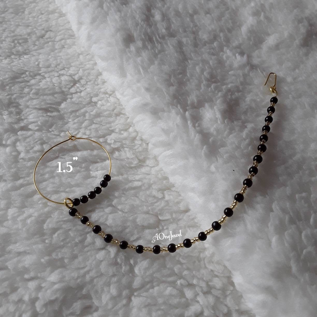 Indian Pearl Nath, Traditional Nose Ring, Pierced Nose Ring, Nose Ring Chain, Black Colour Nathni Jewellery, Nose Hoops, Bridal Nose Ring
