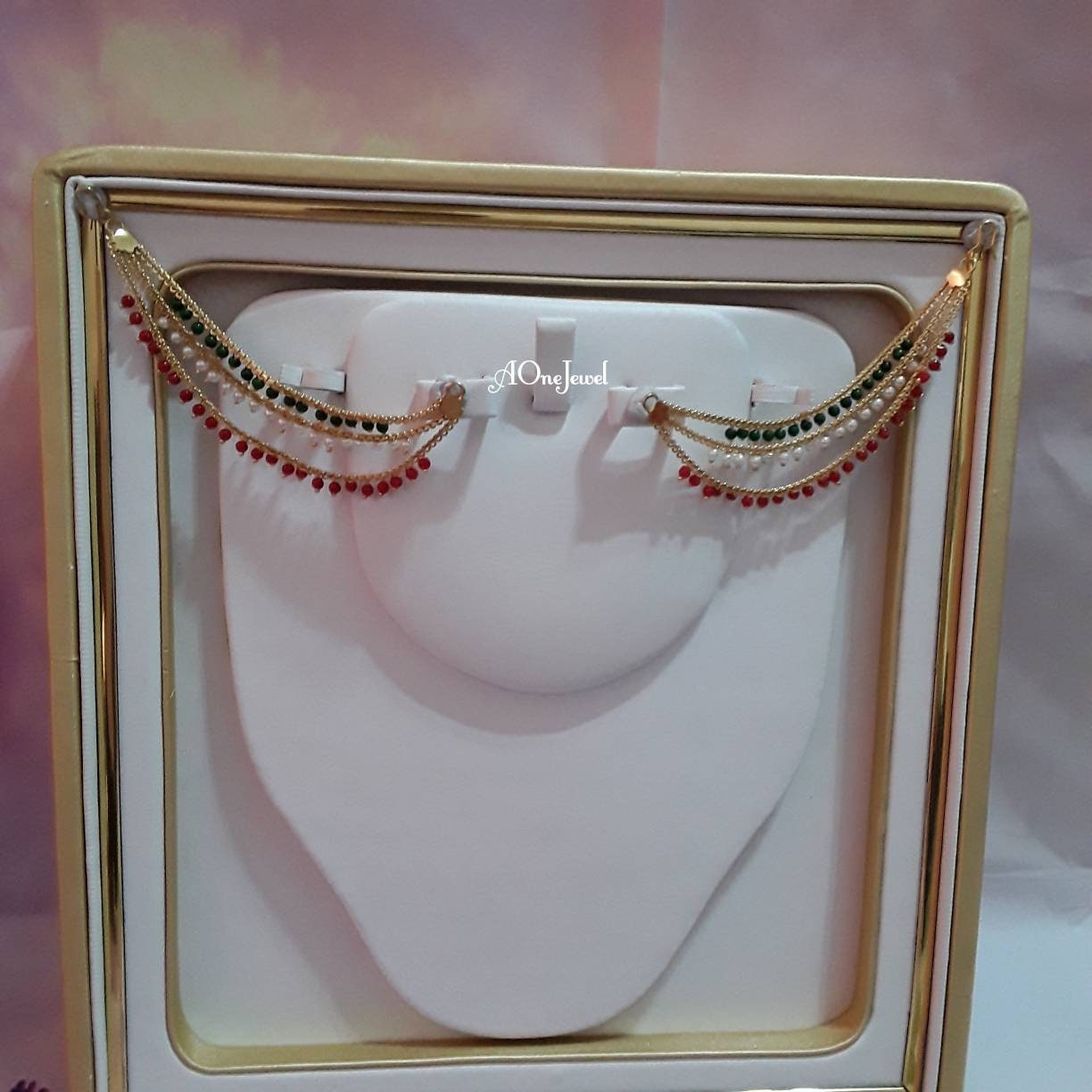 Gold Multi Colour Pearl Sahara For Earrings
