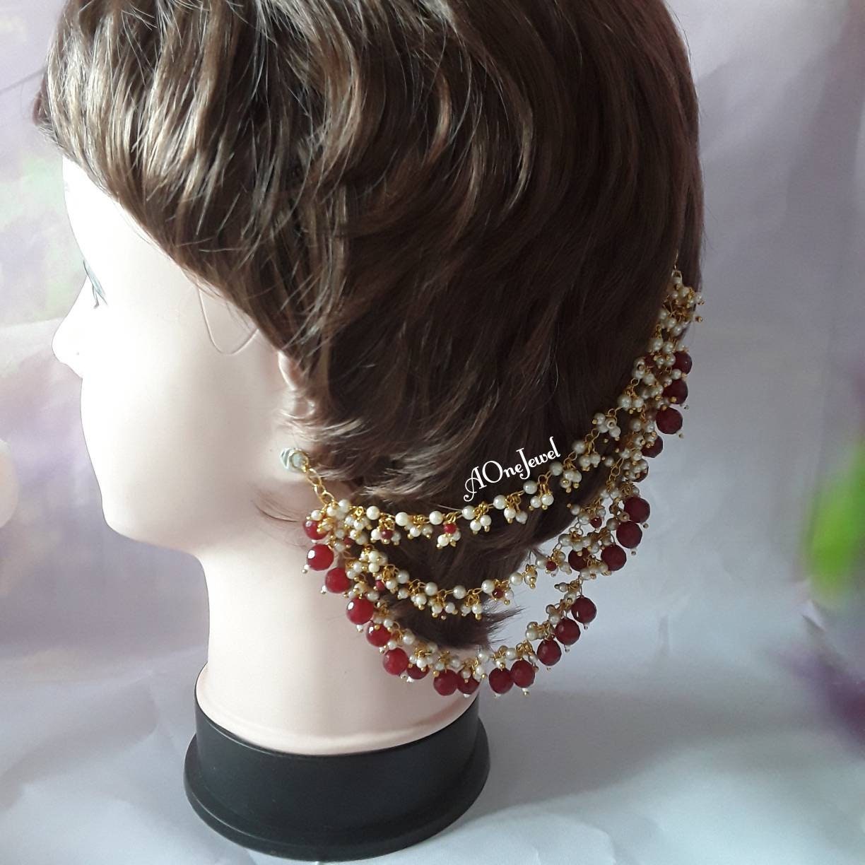 Gold Plated Maroon Pearl Sahara For Earrings