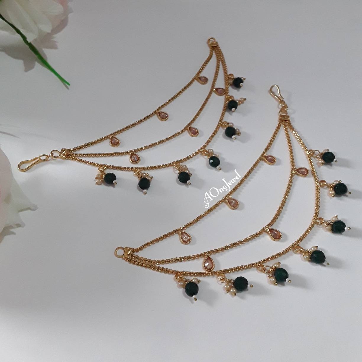Gold Plated Dark Green Sahara For Earring