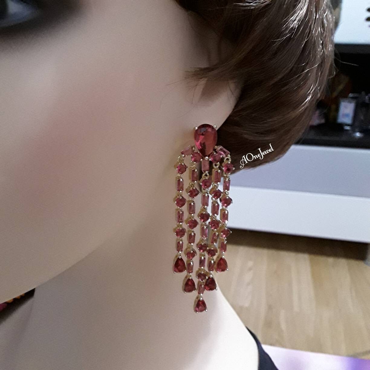 Indian Gold Plated Ruby Tassel Earrings