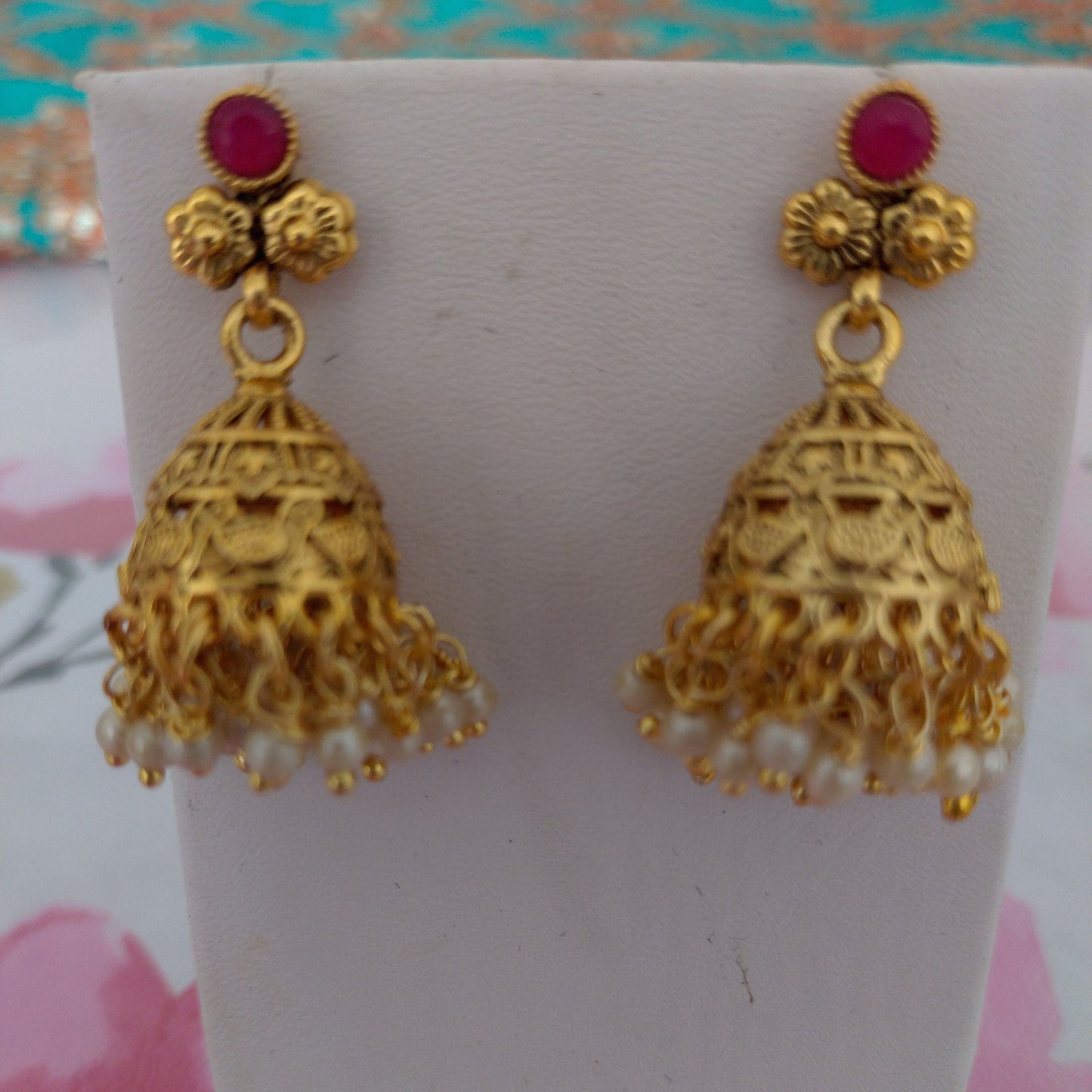 Indian Pakistani Ethnic Pearl Gold Plated Necklace Set