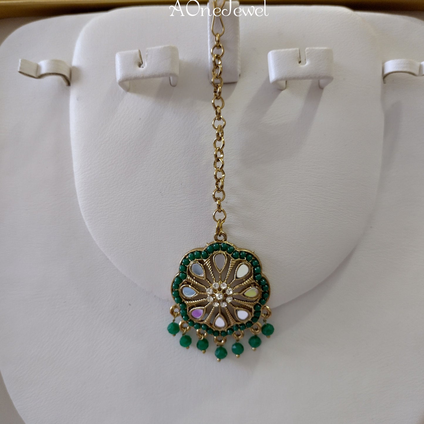 Indian Jewellery Emerald Colour Earrings and Tikka Set