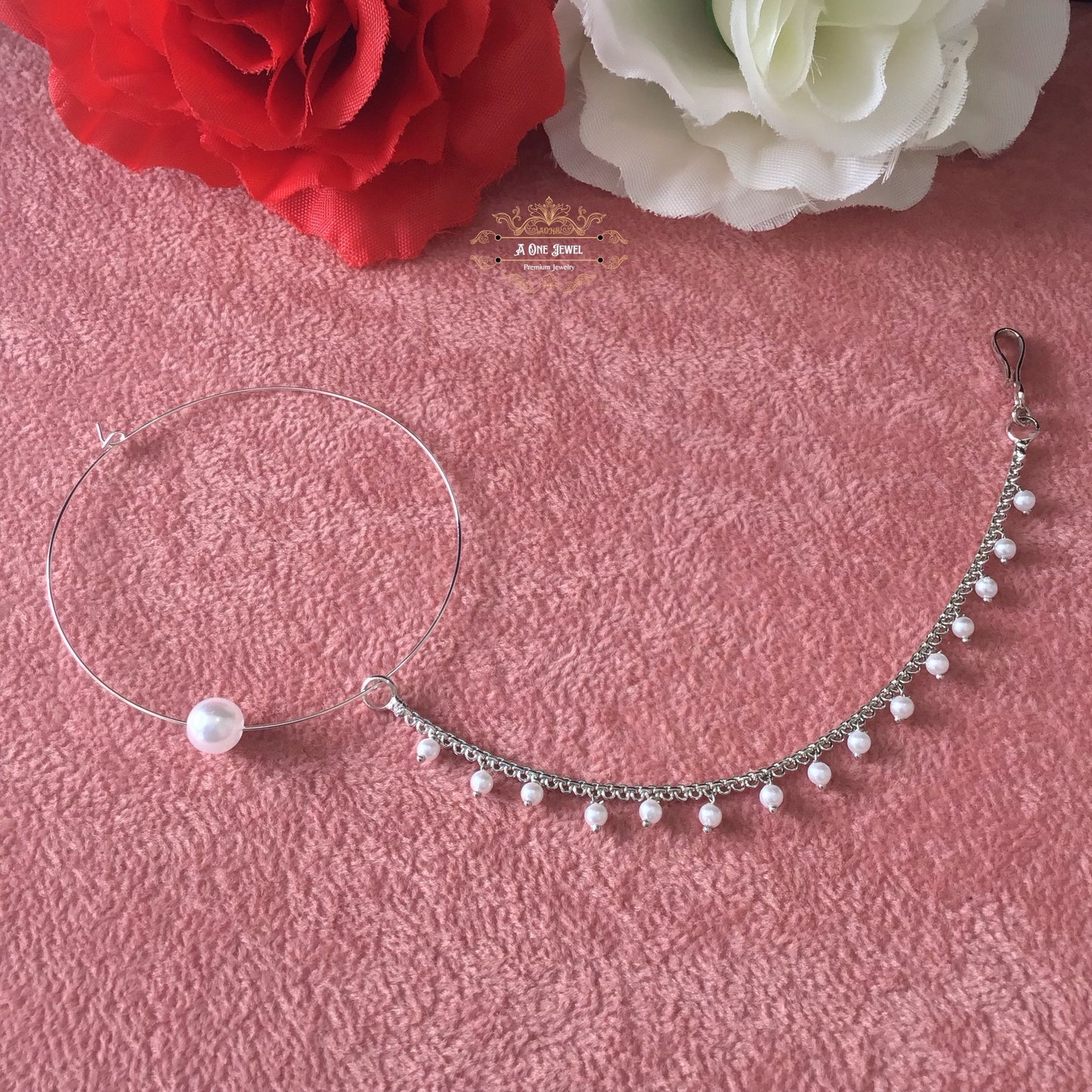 Indian Bollywood Style Pearl Nath, Traditional Nose Ring, Pierce Nose Ring, Nose Ring Chain, Nathni Jewelry, Wedding Jewelry, Nose Hoops