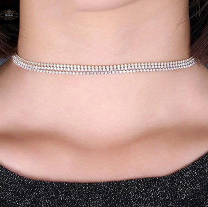 3 Row Cubic Zirconia Gold Plated Adjustable Choker Necklace