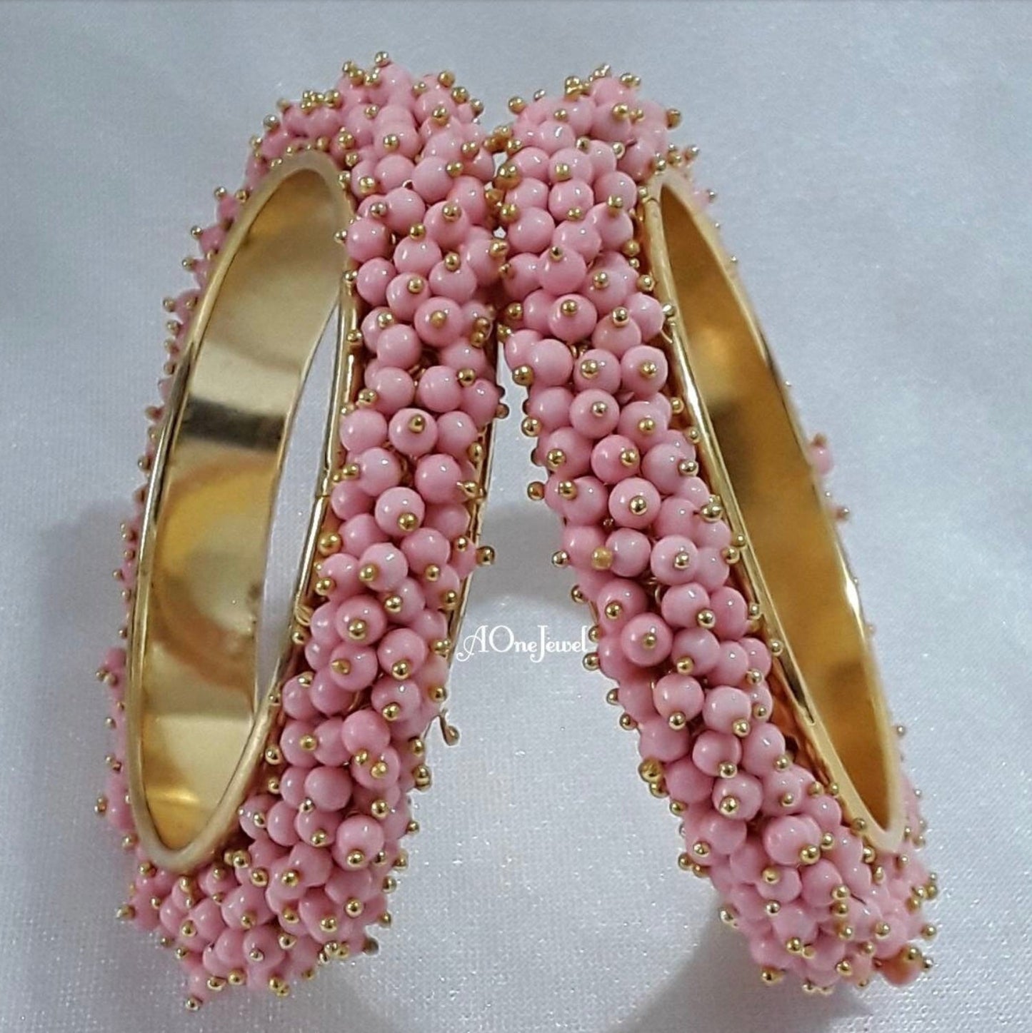 2pcs Baby Pink Pearl Gajra Bangles