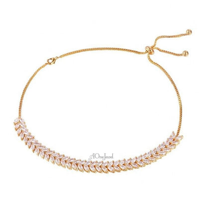 Cubic Zirconia Gold Plated Adjustable Choker Necklace