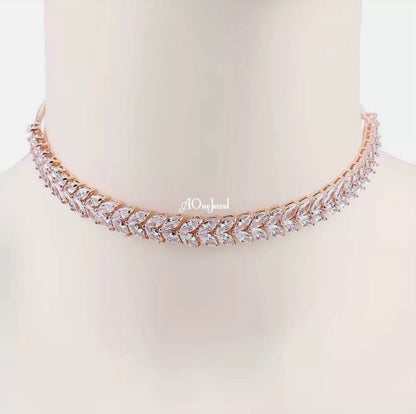 Cubic Zirconia Gold Plated Adjustable Choker Necklace