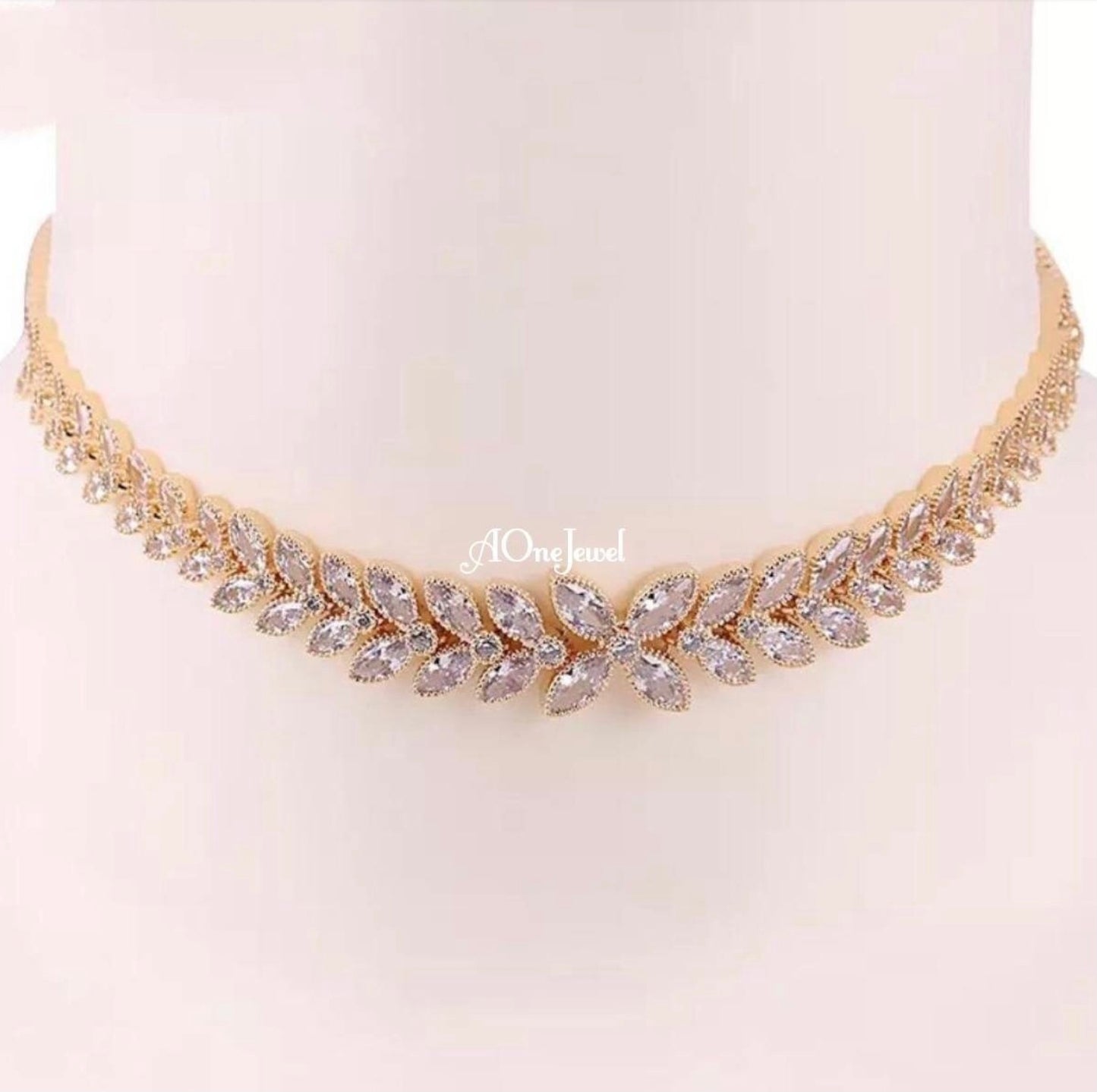 Cubic Zirconia Gold Plated Adjustable Choker Necklace