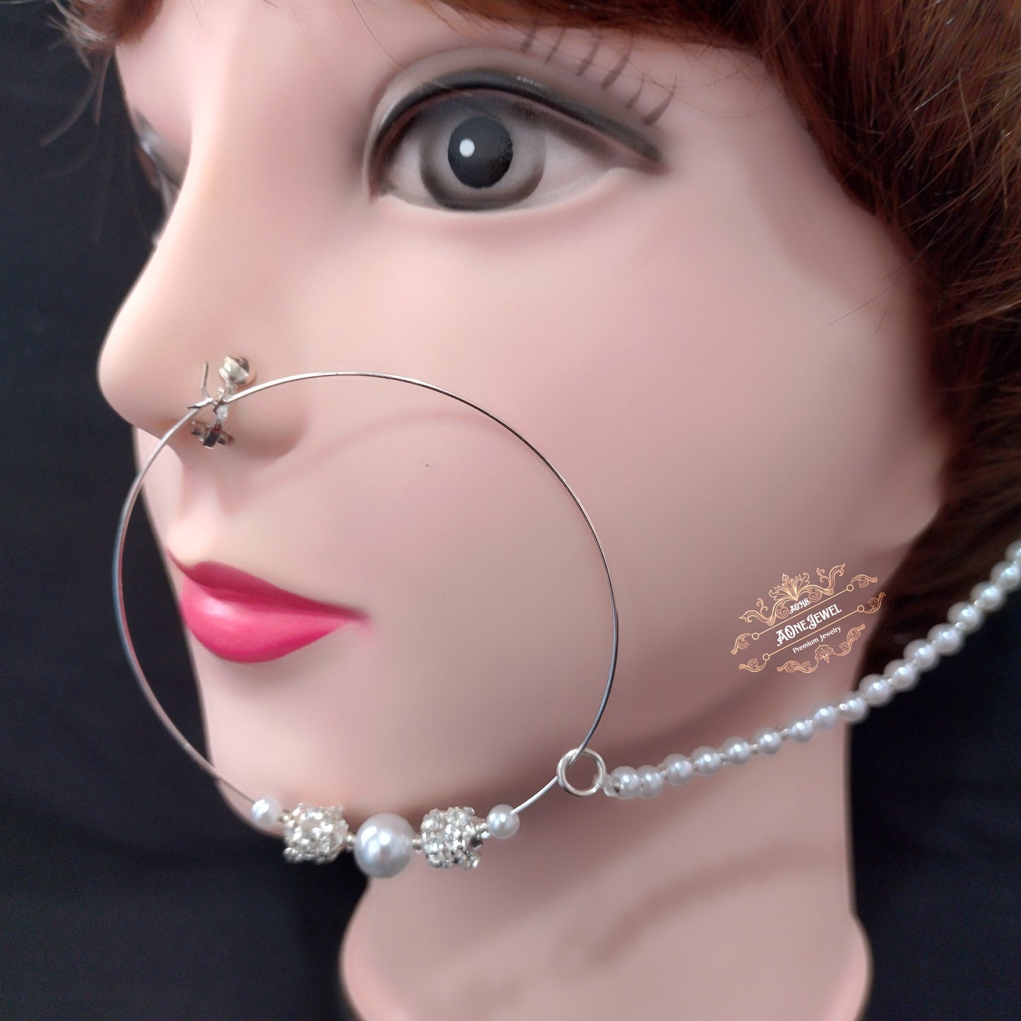 Silver  Bridal Pearl Nath, Nose Ring