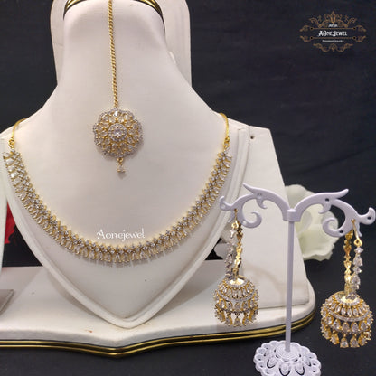 Indian Bridal CZ Diamond Gold Plated Necklace Set