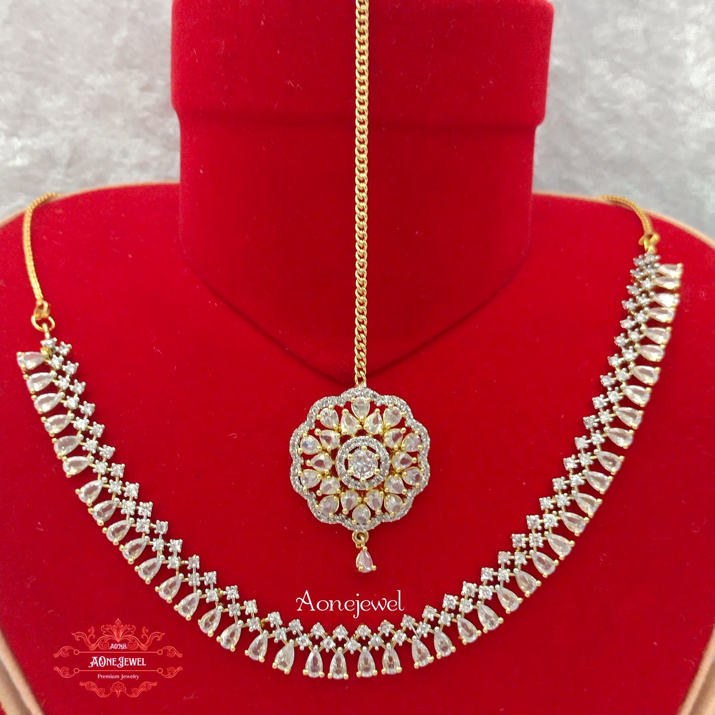 Indian Bridal CZ Diamond Gold Plated Necklace Set