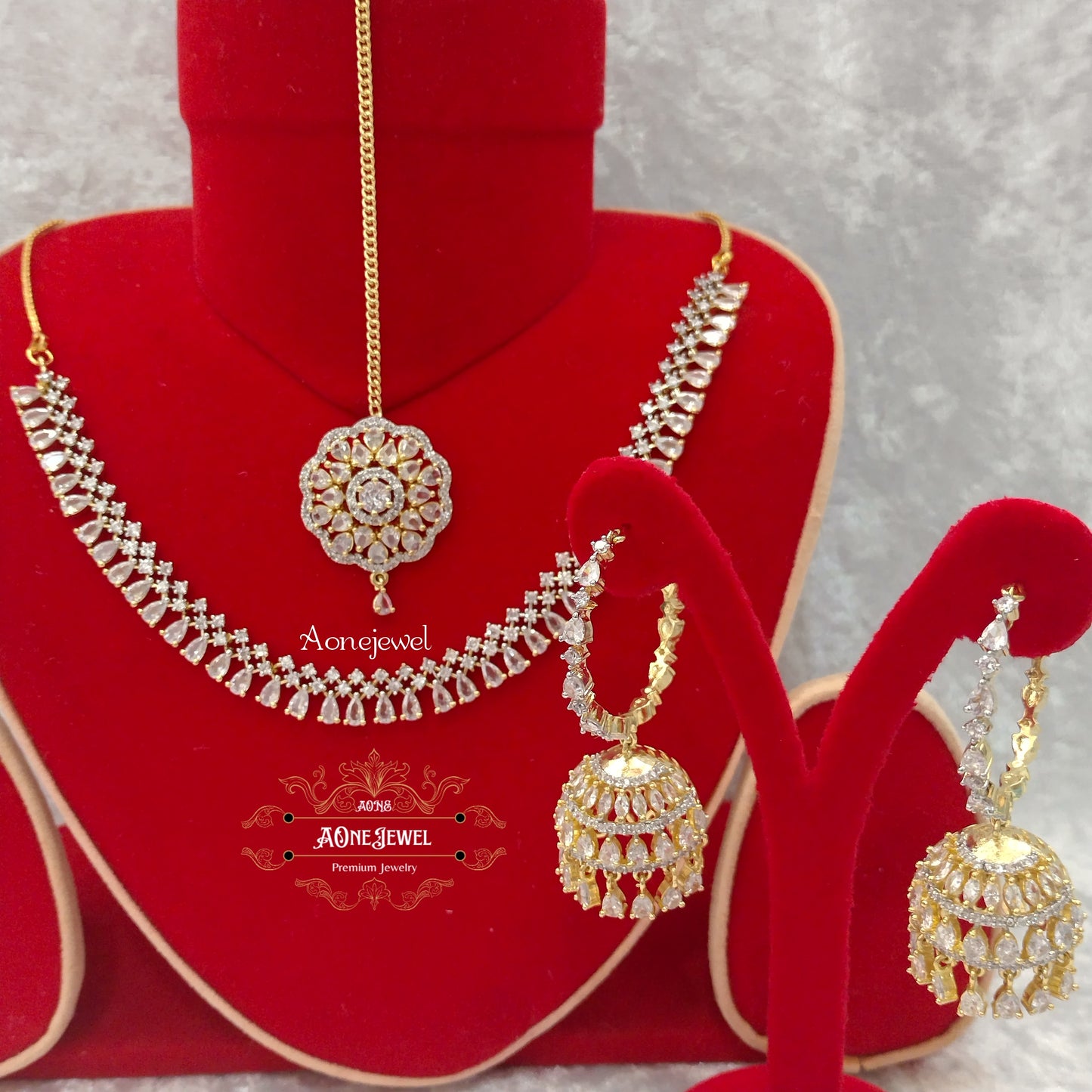 Indian Bridal CZ Diamond Gold Plated Necklace Set