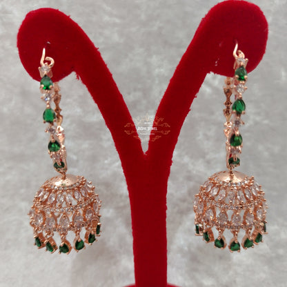 Indian Bridal CZ Diamond Rose Gold Green Necklace Set