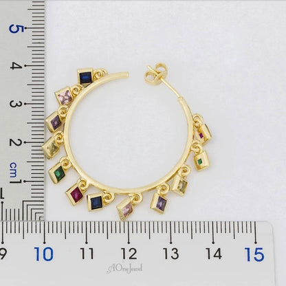 18K Gold Plated Rainbow CZ Hoop Earrings