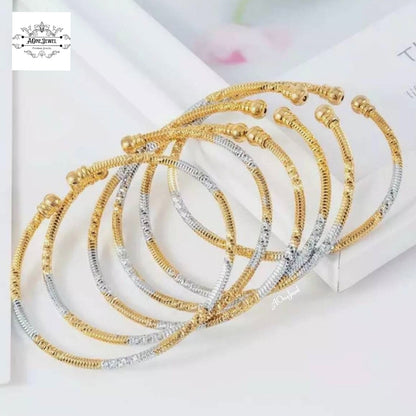 2pcs Indian Ethnic 18K Two Tone Cuff Bangles