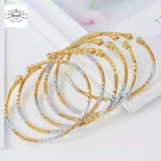 2pcs Indian Ethnic 18K Two Tone Cuff Bangles