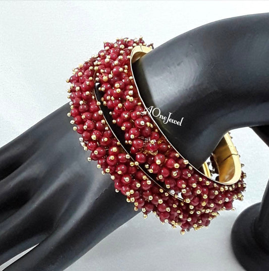 2pcs Maroon Pearl Gajra Bangles