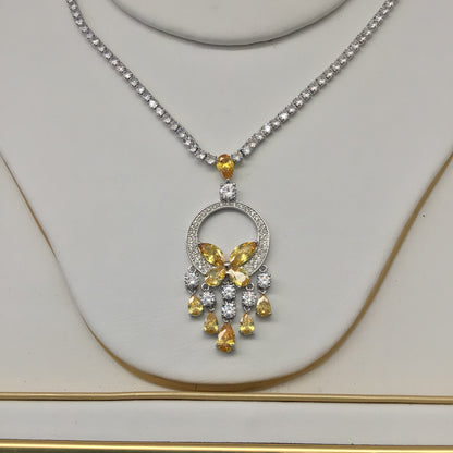 Exclusive Bridal Yellow CZ Diamond Cubic Zirconia Necklace Jewellery Set