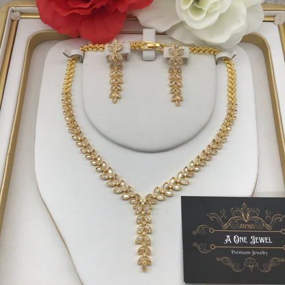 Indian Bridal Gold CZ Diamond 2PCS Necklace Set