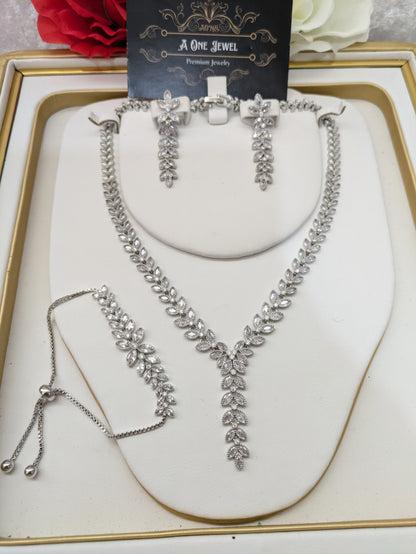 Indian Bridal Silver CZ Diamond Necklace Set