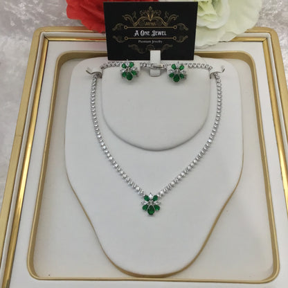 Exclusive Bridal Green CZ Diamond Cubic Zirconia 2PCS Jewellery Set