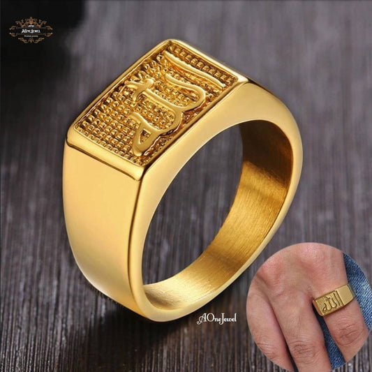 Gold Plated Islamic Jewellery Allah اللہ  Men Ring