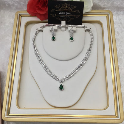 Exclusive Bridal Green CZ Diamond Cubic Zirconia Necklace Jewellery Set