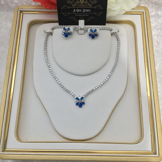 Exclusive Bridal Blue CZ Diamond Cubic Zirconia 2PCS Jewellery Set